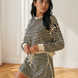 Melody Stripe Textured Drop Shoulder Pullover Top Drawstring Skort Set