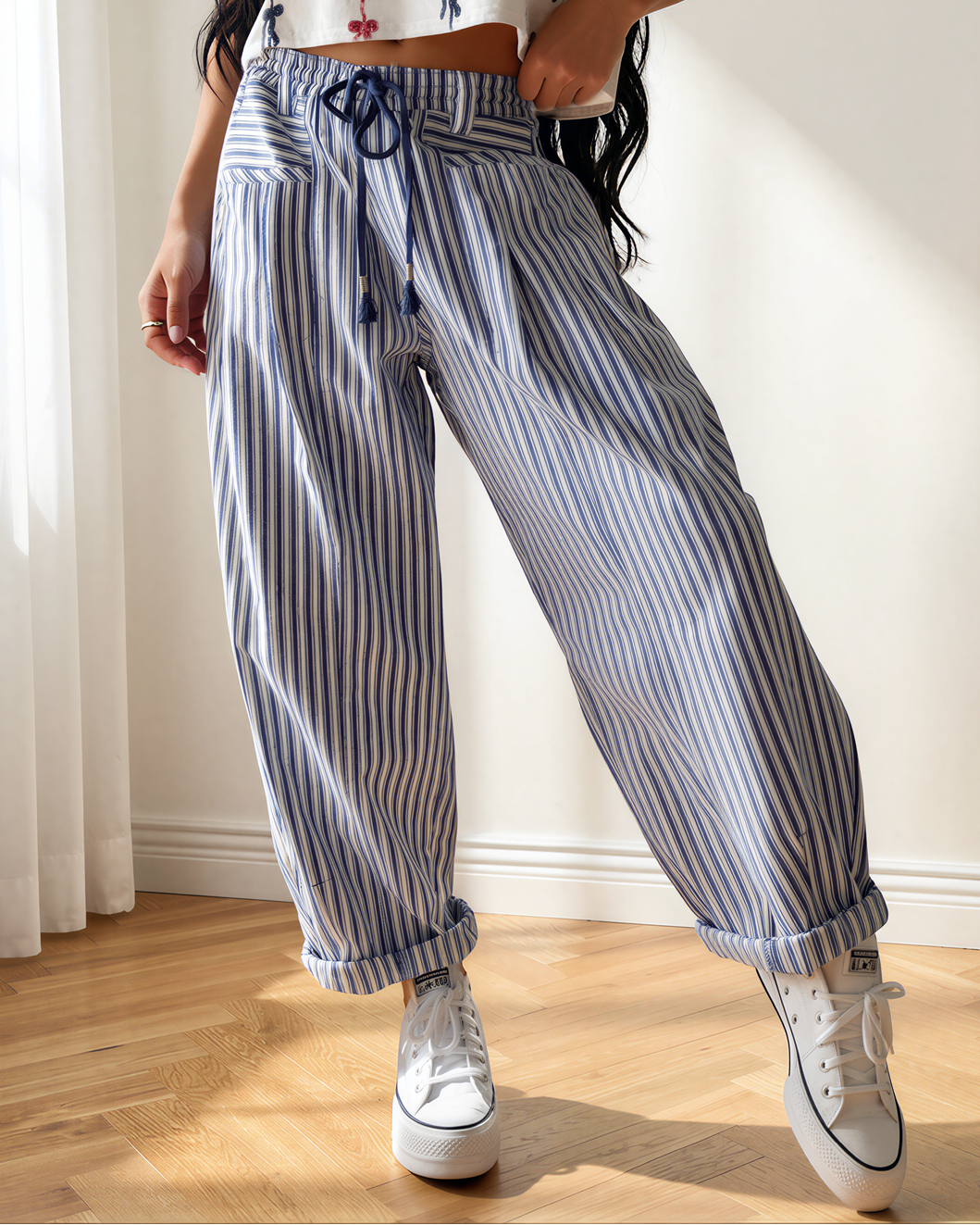 Lucy Stripe Drawstring Casual Loose Pants