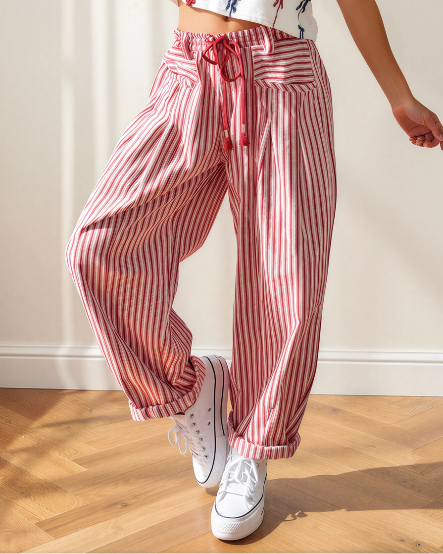 Lucy Stripe Drawstring Casual Loose Pants