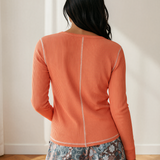 Lily V Neck Ribbed Stitched Detail Long Sleeve Top