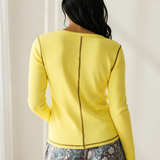 Lily V Neck Ribbed Stitched Detail Long Sleeve Top