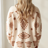 Emory Fuzzy Aztec Print Open Knit Sweater Tunic Cardigan