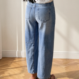 Teagan Patchwork Grommet Tie Waist Loose Ankle-Length Jeans