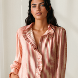Rileigh Textured Ruffle Trim Button-Up Long Sleeve Shirt