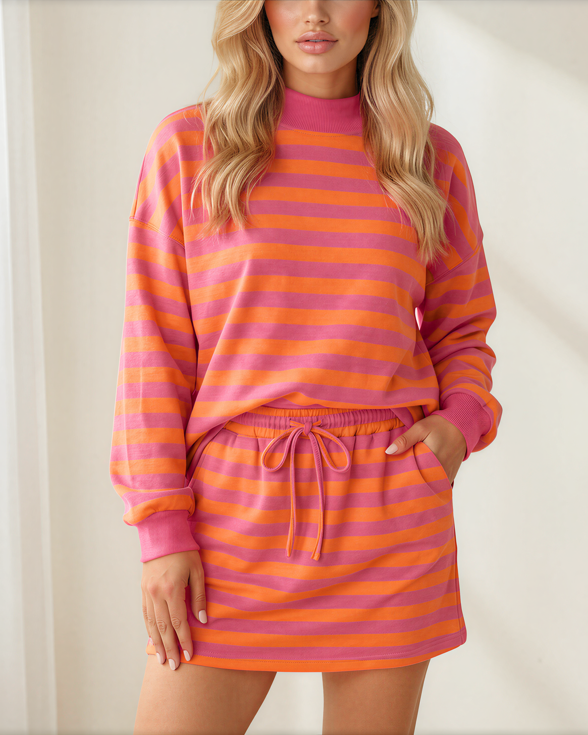 Paige Mock Neck Pullover Drawstring Mini Skort Set