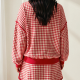 Gingham Crew Neck Long Sleeve Top and Skort Set
