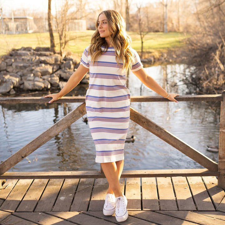 Striped Midi Dress - Blue/Orange