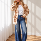 Emory Fuzzy Aztec Print Open Knit Sweater Tunic Cardigan