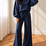 Jane Polka Dot Drawstring Wide Leg Long Sleeve Top Pant Set
