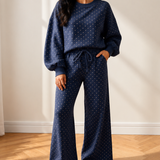 Jane Polka Dot Drawstring Wide Leg Long Sleeve Top Pant Set