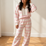 Sydney Patchwork Zip Long Sleeve Top Elastic Waist Pants Set