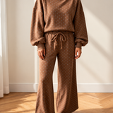 Jane Polka Dot Drawstring Wide Leg Long Sleeve Top Pant Set