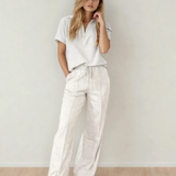 Addyson Lounge Set Polo Tee Casual Pant Set - Heather Gray