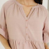 Mae Slit V Neck Ruffled Loose Blouse