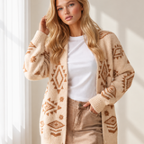 Emory Fuzzy Aztec Print Open Knit Sweater Tunic Cardigan