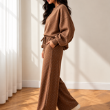 Jane Polka Dot Drawstring Wide Leg Long Sleeve Top Pant Set