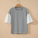 Aviva Puff Sleeve Patchwork Round Neck Loose Top - Black