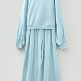 Miles Crop Pullover Drawstring Wide Leg Pants Set - Blue | Dropship