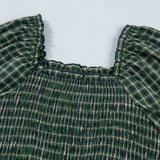 Daisy Plaid Square Neck Shirred High Waist Ruffle Hem Dress