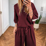 PREORDER Phoebe Varsity Striped 3/4 Sleeve Pullover Drawstring Sweatpants Set | Dropship