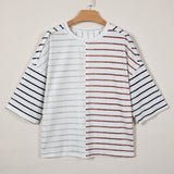 PREORDER Danna Stripe Colorblock 3/4 Sleeve Loose T Shirt | Dropship