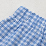 Gingham Print High Waisted Loose Shorts - Blue