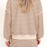 Gingham Crew Neck Long Sleeve Top and Skort Set