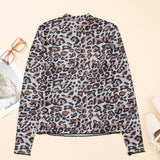 Ada Brown Leopard Mock Neck Mesh Long Sleeve Top