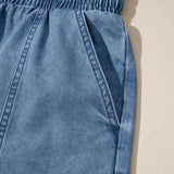 Violet Smocked Elastic Waist Denim Shorts