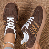 Coffee Contrast Lace-up Leopard Patchwork Detail Shoes