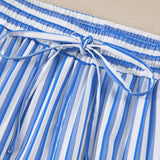 Layla Stripe Drawstring Elastic Waist Patch Pocket Wide Leg Ankle-length Pants