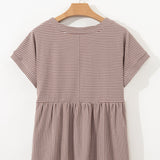 Jolie Stripe Buttoned V Neck High Low Side Slit T Shirt