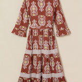 PREORDER Harmony Floral Print Belted Striped Trim Tiered Maxi Dress | Dropship