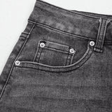 Kendall Distressed Hem Denim Midi Skirt - Gray Wash