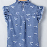 Logan Frilled Collar Flutter Sleeve Denim Top