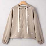 Brielle Bow Embroidered Zip Up Hoodie