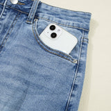 Kendall Distressed Hem Denim Midi Skirt - Light Wash