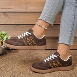 Coffee Contrast Lace-up Leopard Patchwork Detail Shoes