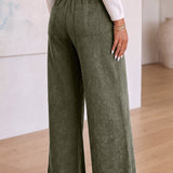 Jungle Green Mineral Wash Seam Detail Flare Leg Drawstring Pants