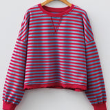 Andrea Exposed Seam Contrast Ribbed Top - Blue