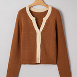 Ember Contrast Color V Neckline Knit Cardigan