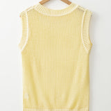 Brielle Hollowed Knit Round Neck Sweater Vest - Yellow