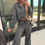 Medium Grey Collared V Neck Pullover Sweatshirt Sweatpants Set | Dropship