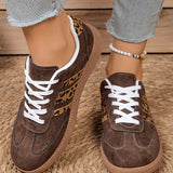 Coffee Contrast Lace-up Leopard Patchwork Detail Shoes