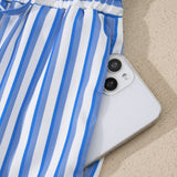 Layla Stripe Drawstring Elastic Waist Patch Pocket Wide Leg Ankle-length Pants
