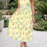 Laylani Contrast Trim Self-tie Straps High Waist Midi Dress