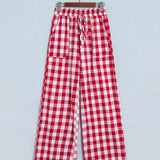 Gingham Tie Elastic Waist Shift Pants