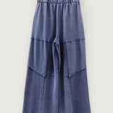 PREORDER Hazel Mineral Wash Tiered Wide Leg Patchwork Drawstring Pants - Blue | Dropship