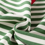 Kimberly Stripe Short Puff Sleeve Contrast Trim Round Neck Tee - Green