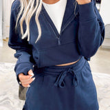 Mary Long Sleeve Zip-Up Top Elastic Waist Skort Set